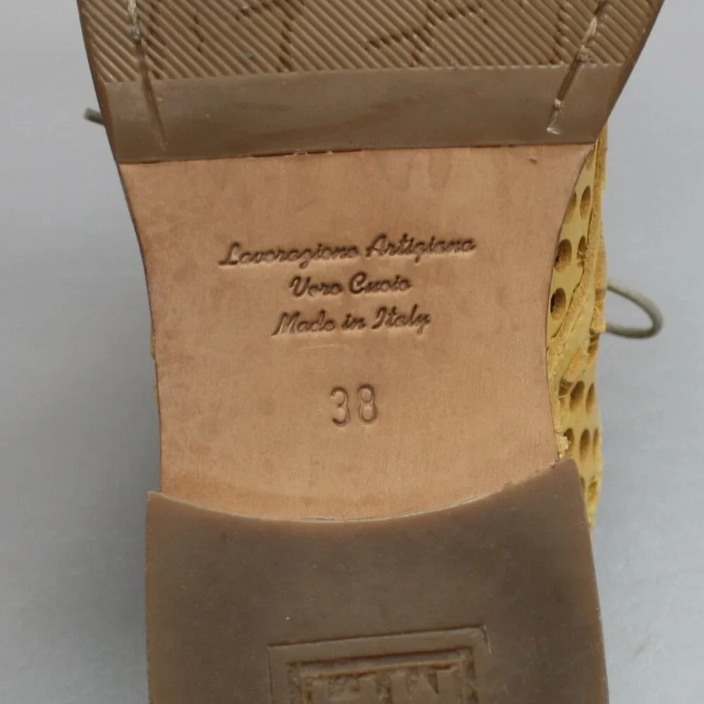 MOMA 38 Ladies 8 Luna Giallo Yellow Perforated Polka Dots Shoes Oxfords - Italy - Picture 11 of 12